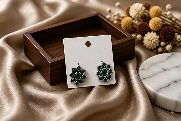 Emerald Starburst Floral Oxidized Stud Earrings