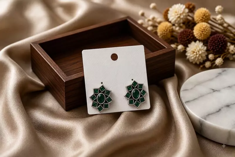 Emerald Starburst Floral Oxidized Stud Earrings