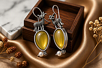 Enchanted Reindeer Honey Quartz Oxidized Drop Earrings