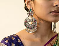 Royal Peacock German Silver Chandbali Earrings