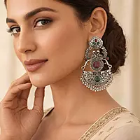 Peacock Oxidized Silver Crescent Earrings