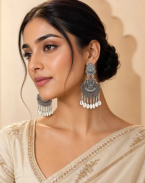 Divine Goddess Lakshmi Cowrie Shell Statement Earrings