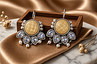 Royal Honey Bloom – Oxidized Silver Pearl & CZ Crystal Drop Earrings