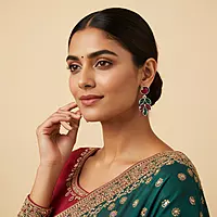 Verdant Vine – Oxidized Silver Ruby & Emerald Leaf Drop Earrings