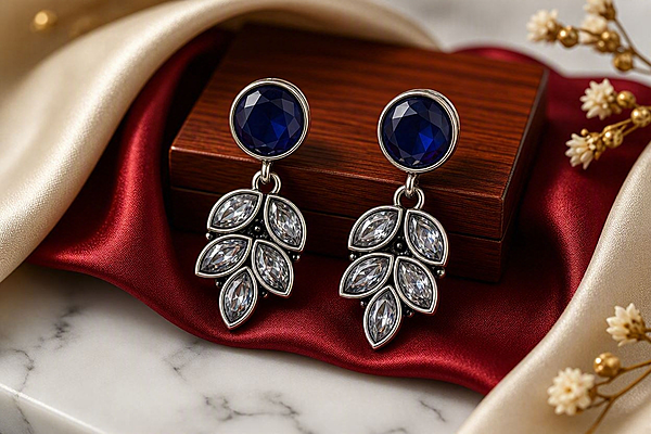 Midnight Leaf Crystal Drop Earrings