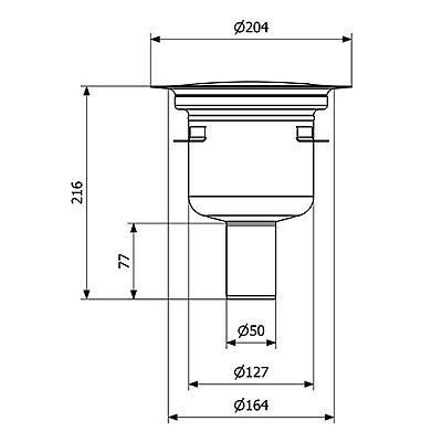 PURUS BALDER 50P nerūsējoša tērauda vertikāla grīdas izteka ar trapu, diametrs 150mm