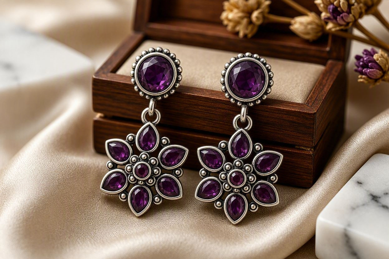 Royal Amethyst Floral Drop Earrings