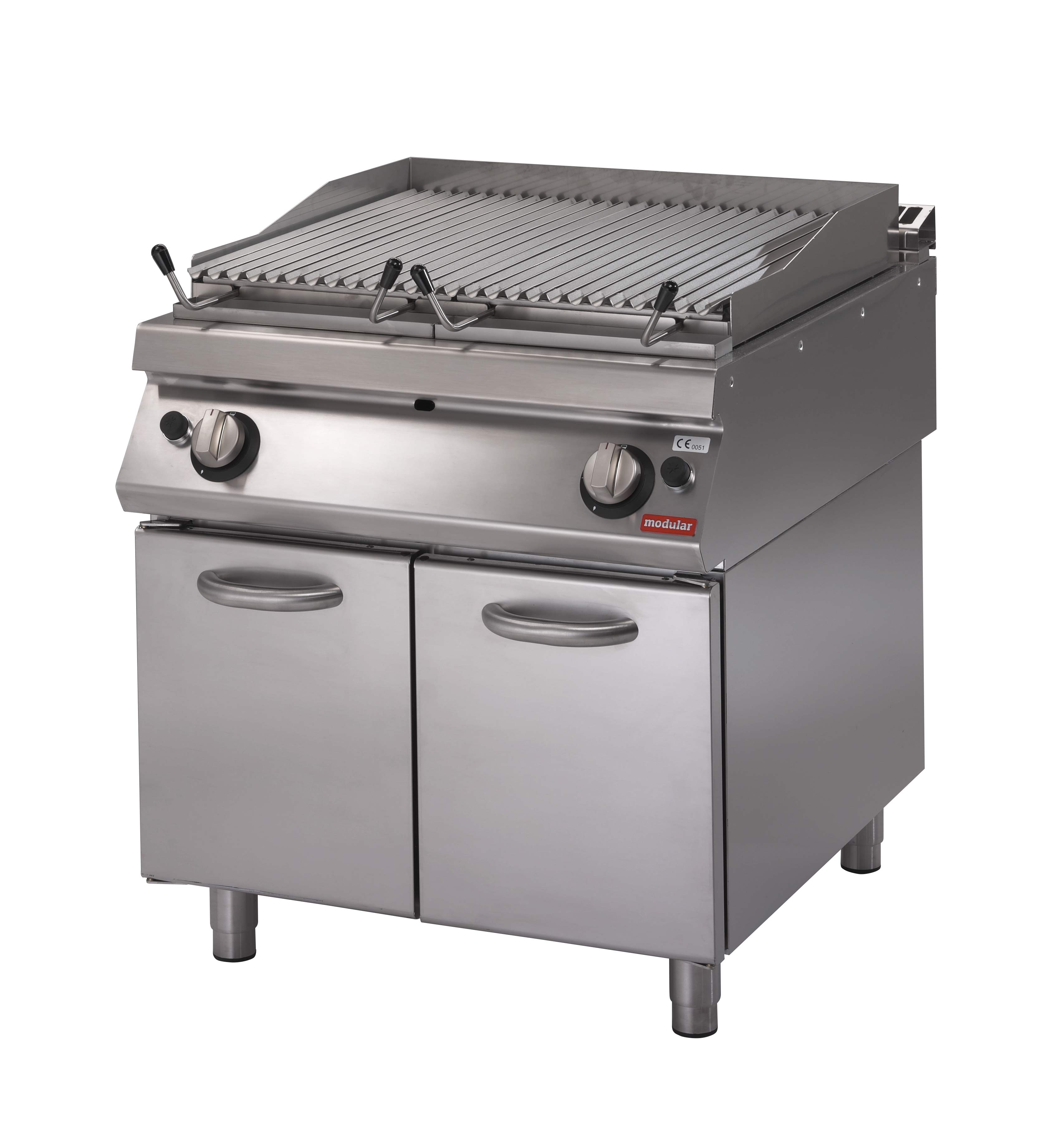 Barbacoa a gas de piedra volcánica sobre mueble con puertas S.900 SV 98 GRL-P