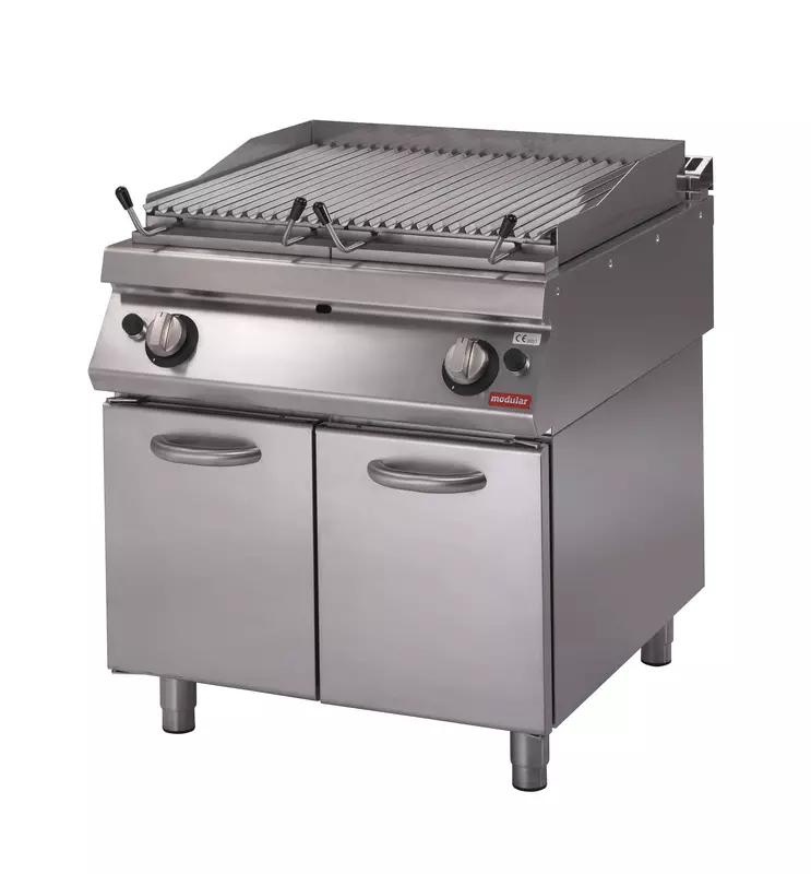 Barbacoa a gas de piedra volcánica sobre mueble con puertas S.900 SV 98 GRL-P