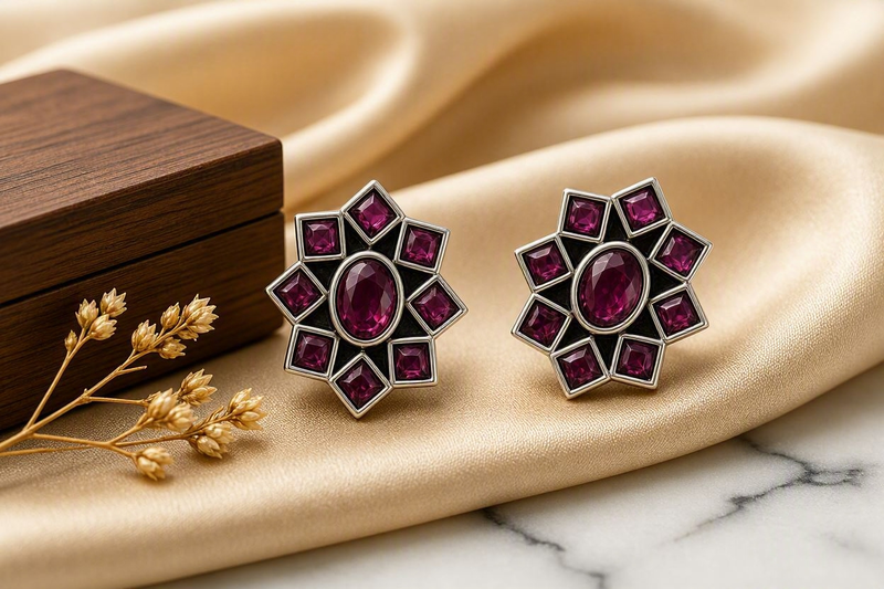 Imperial Plum Starburst Stud Earrings