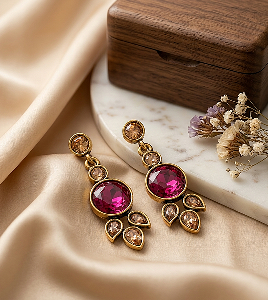 Vintage Magenta & Champagne Drop Earrings