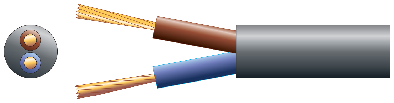 2182Y 2 Core Round PVC, 300/300V, HO3VV-F2, 6A Black 100m