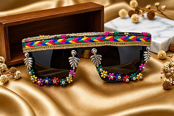 Tribal Chic Braided & Metallic Leaf Statement Sunglasses