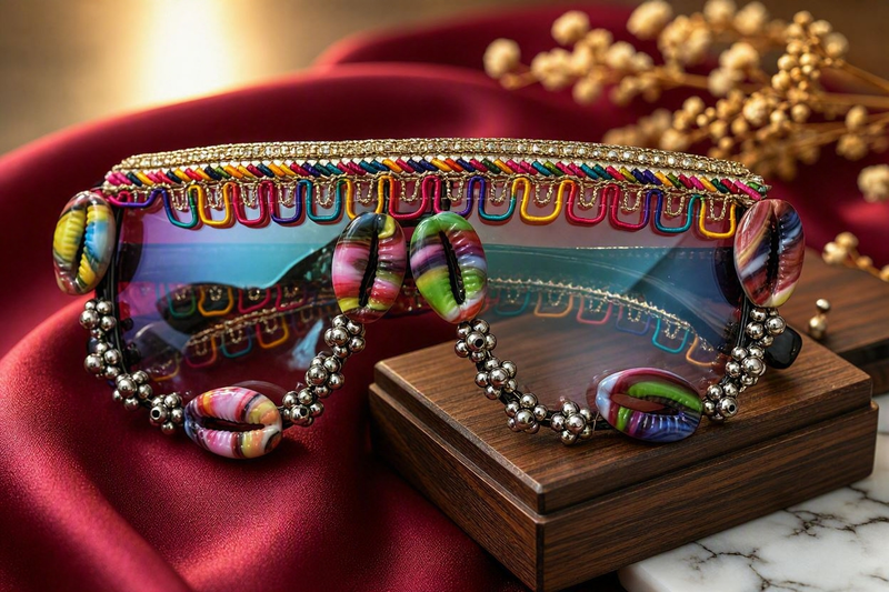 Festival Fiesta Cowrie Shell & Ghungroo Visor Sunglasses