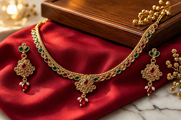 Regal Tricolor Gem & Kundan Necklace Set