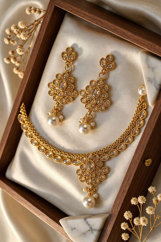 Celestial Gold Kundan & Pearl Collar Set