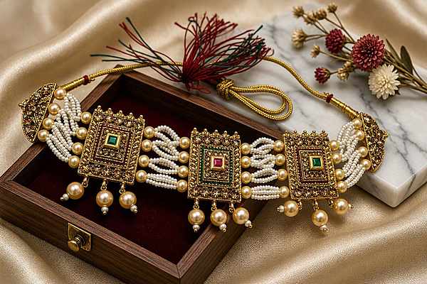 Majestic Pearl & Meenakari Square Medallion Choker Set