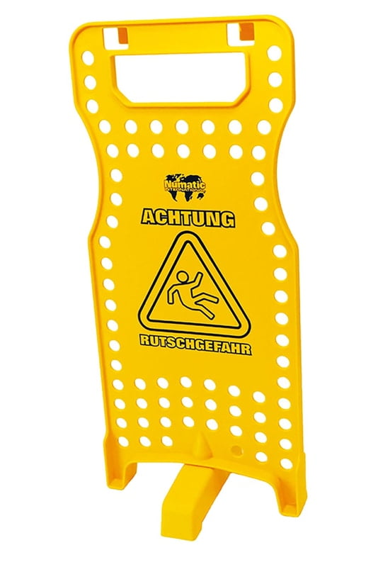 Warnhinweisschild gelocht mit Standfuss | gelb | DE/FR