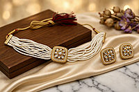 Ethereal Pearl Strand & Kundan Medallion Choker Set