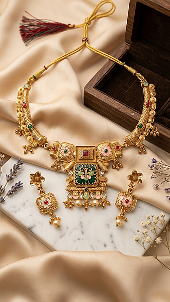 Heritage Meenakari Peacock Pendant Necklace Set
