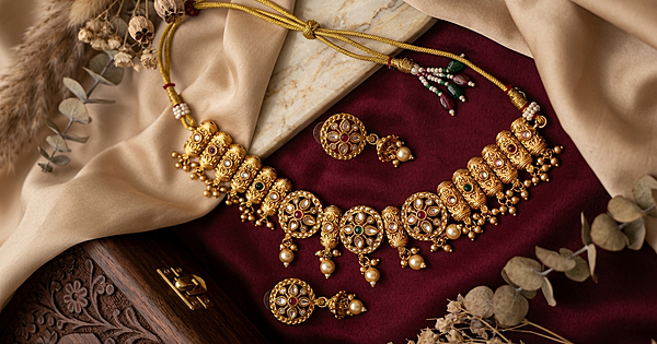 Royal Antique Kundan & Pearl Choker Set
