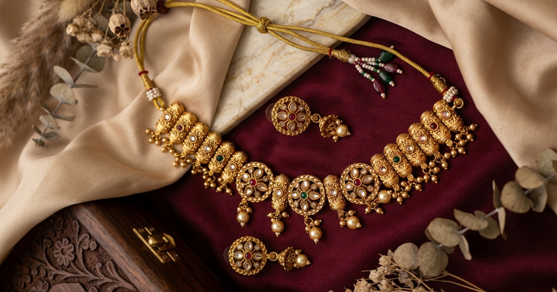Royal Antique Kundan & Pearl Choker Set