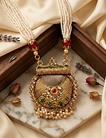 Pearl Strand & Crescent Pendant Necklace Set