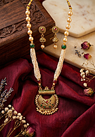 Pearl Strand & Crescent Pendant Necklace Set