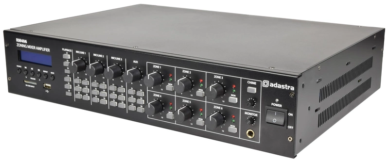 Adastra RM406 19" Mixer Amplifier USB/SD/FM/Bluetooth, 6x 40W /4 Ohms or 100V