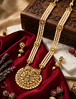 Maharani Heirloom Triple-Strand Pearl and Kundan Haram Set