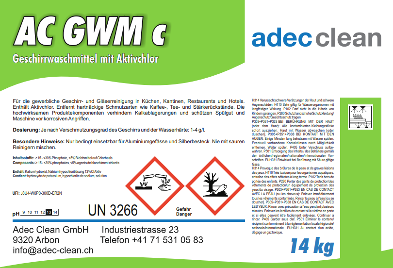 AC GWM c | Geschirrwaschmittel mit Aktivchlor | 14 kg