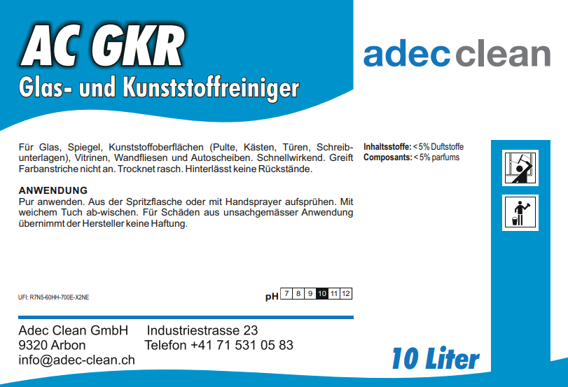 AC GKR | Glas- und Kunststoffreiniger | 10 Liter AC GKR | Glas- und Kunststoffreiniger | 10 Liter