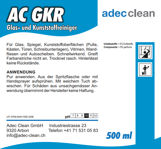 AC GKR | Glas- und Kunststoffreiniger | Sprühflasche | 500 ml