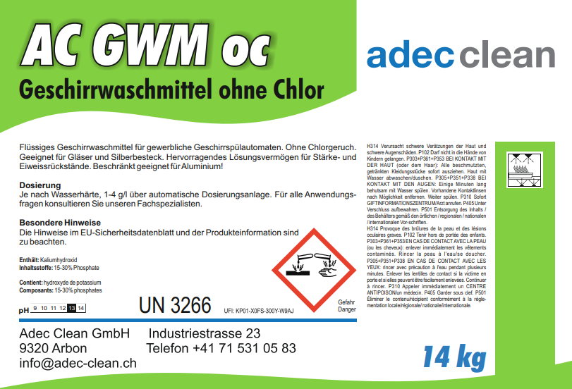 AC GWM oc | Geschirrwaschmittel ohne Chlor | 14 kg