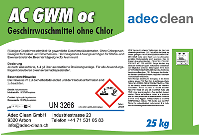 AC GWM oc | Geschirrwaschmittel ohne Chlor | 25 kg