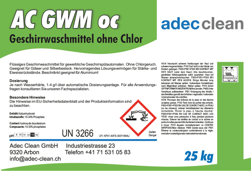 AC GWM oc | Geschirrwaschmittel ohne Chlor | 25 kg