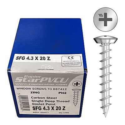 Rapierstar Shallow Pan (S/Pan) FastThread Gimlet Point Screws (x1000)