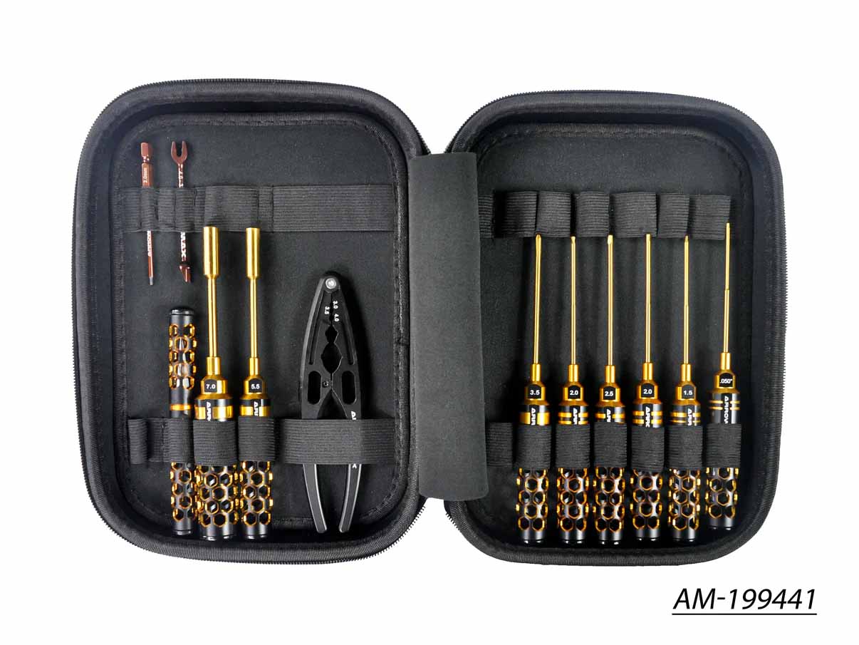 Arrowmax AM TOOLSET FOR 1:10 OFFROAD (12PCS) WITH TOOLS BAG BLACK GOLDEN