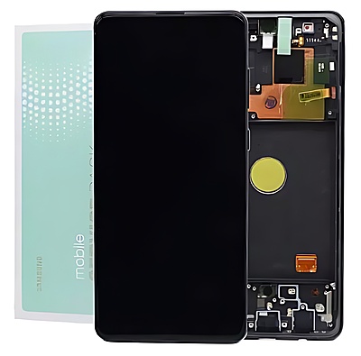 For Samsung Note 10 Lite , N770 - Replacement AMOLED Touch Screen Assembly With Chassis - Aura Black - Service Pack - GH82 - 22055A