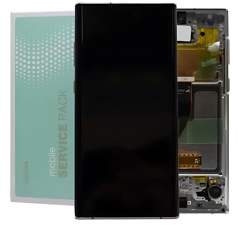 For Samsung Note 10 N970 - Replacement AMOLED Touch Screen Assembly With Chassis Aura Glow Silver - Service Pack - GH82 - 20818C