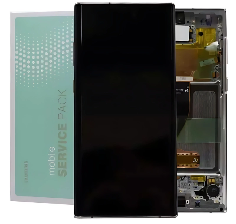 For Samsung Note 10 N970 - Replacement AMOLED Touch Screen Assembly With Chassis Aura Glow Silver - Service Pack - GH82 - 20818C