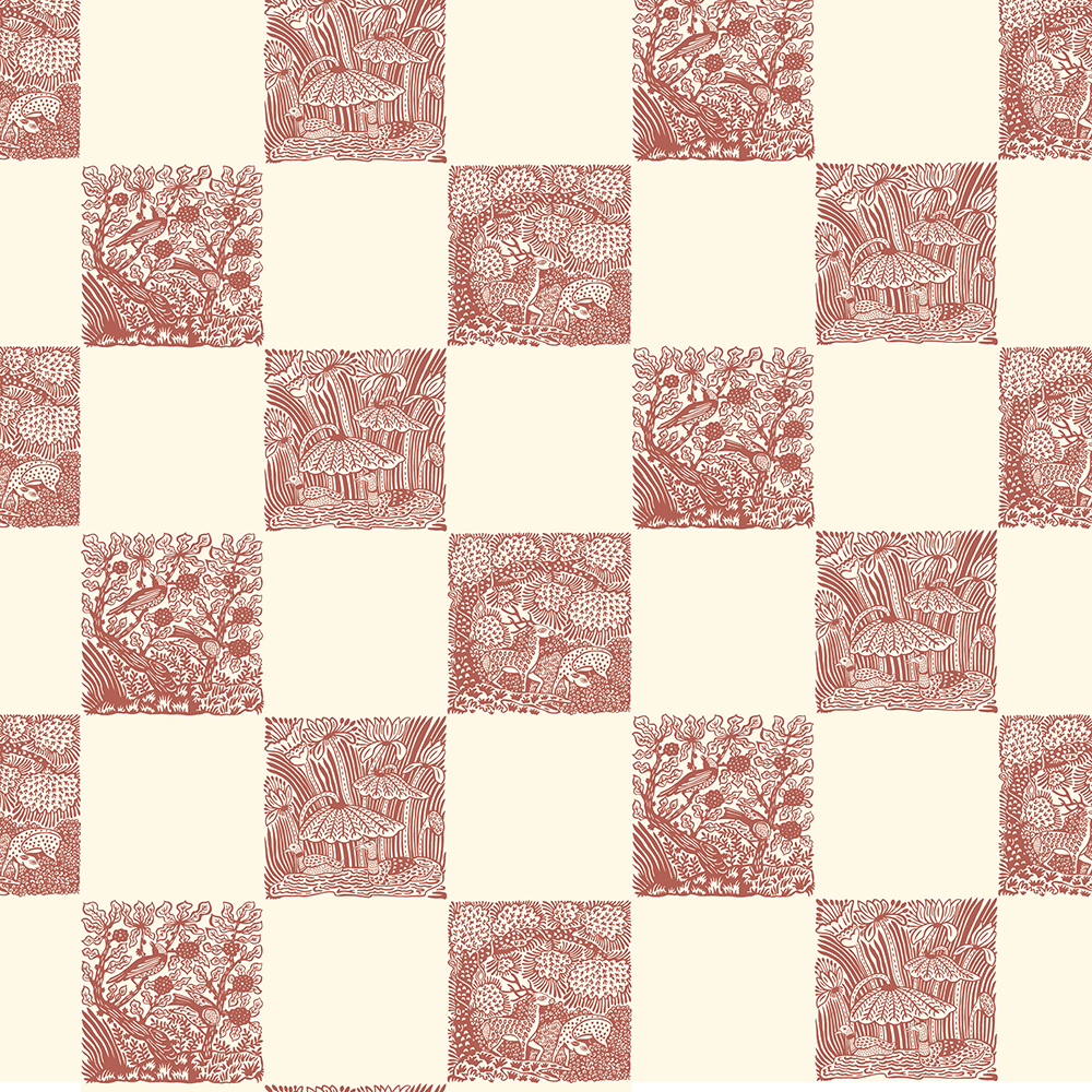 Animal Check Wallpaper - Red Topping - Clarke White