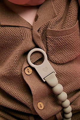 Bibs Pacifier Clip Beaded Steel Blue