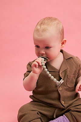 Bibs Pacifier Clip Beaded Steel Blue