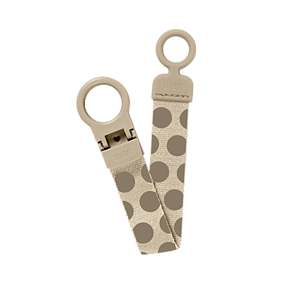 Bibs Studio Pacifier Clip Loop Polka Mega Vanilla Dark Oak
