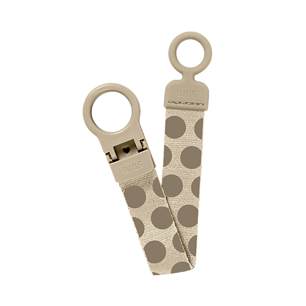 Bibs Studio Pacifier Clip Loop Polka Mega Vanilla Dark Oak