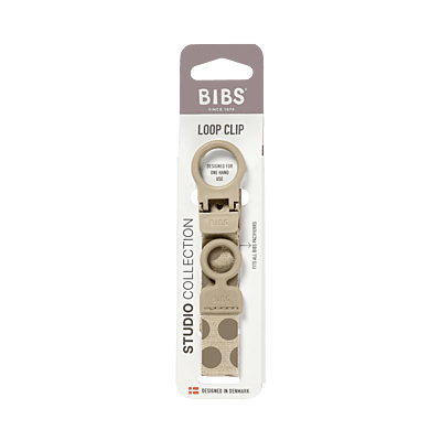 Bibs Studio Pacifier Clip Loop Polka Mega Vanilla Dark Oak