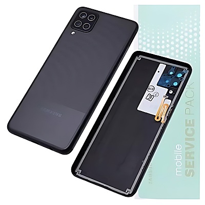 For Samsung A12 , A125 - Replacement Battery Cover , Rear Panel With Camera Lens - Black - Service Pack - GH82 - 24487A