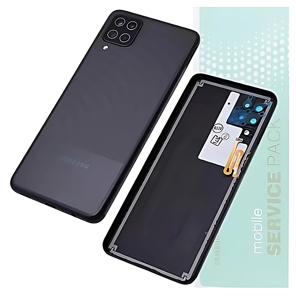 For Samsung A12 , A125 - Replacement Battery Cover , Rear Panel With Camera Lens - Black - Service Pack - GH82 - 24487A