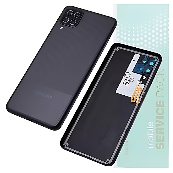For Samsung A12 , A125 - Replacement Battery Cover , Rear Panel With Camera Lens - Black - Service Pack - GH82 - 24487A